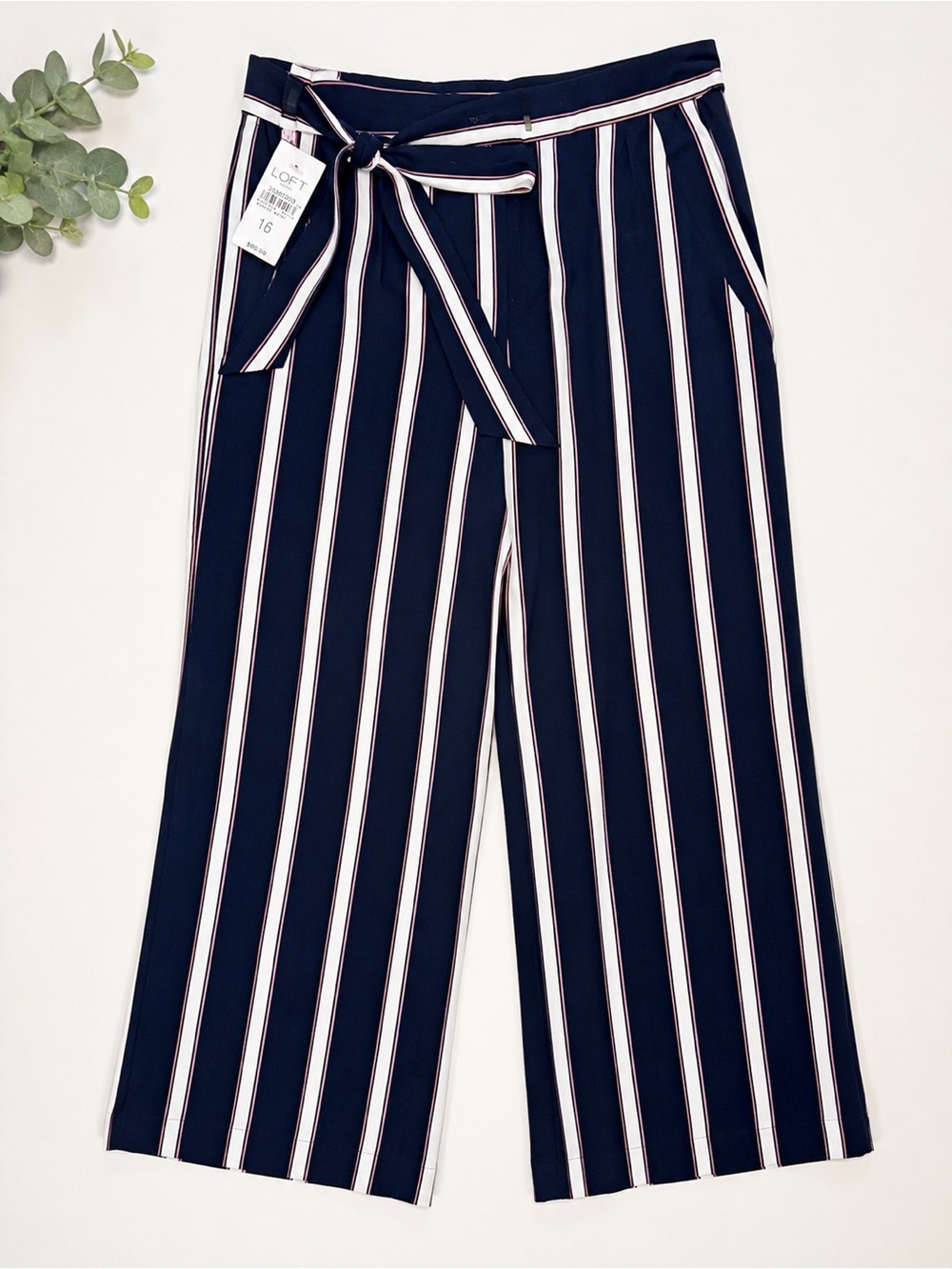 LOFT NWT Striped Tie-Waist Wide Leg Pants Size 16